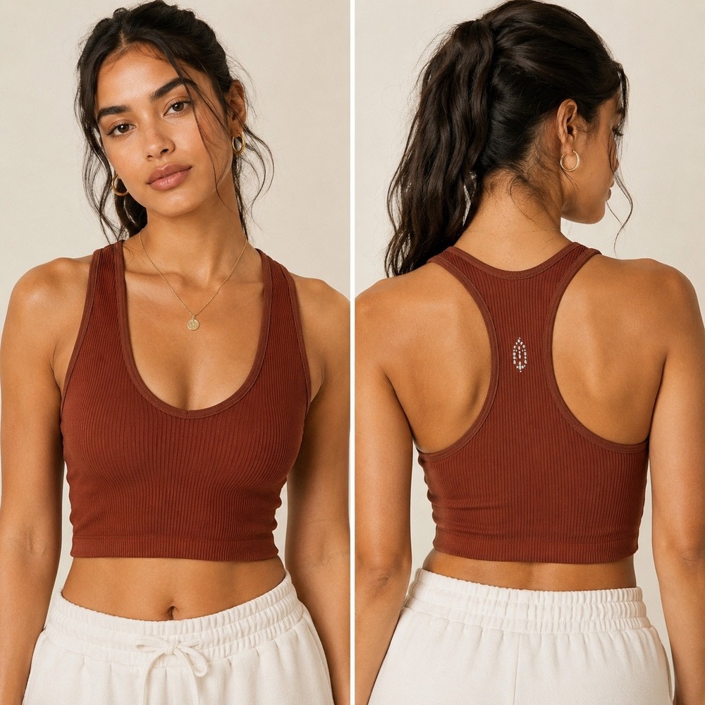 Free People Movement Free Throw Crop Tank Women S Rust Ribbed Racerback Top Yoga